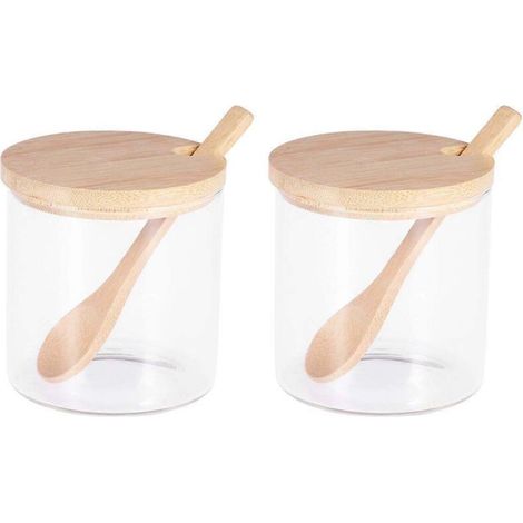 Ensemble de 2 ustensiles de cuisine : bocaux de rangement en verre avec couvercles, contenants pour épices et condiments. (1/3)