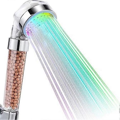 Pommeau de douche LED (1 pièce), douchette de salle de bain, 7 couleurs LED, haute pression, économe en eau, double filtre anti-chlore (1/5)