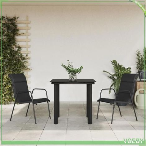 Ensemble à manger de jardin - FAFEICY - 3200710 - Noir - Textilène & acier - Table 80x80 cm, 2 chaises (1/5)