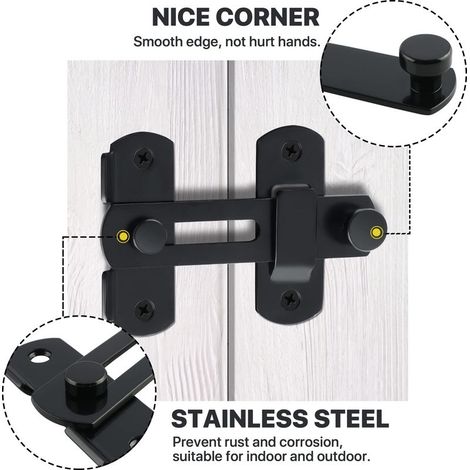Verrou Porte Coulissante Serrure Volet Loquet Porte Verrou Portail à Bascule Boulon avec Vis pour Porte, Fenêtre, Placard et Jardin, Finition Noir Mat en Acier Inoxydable (1/5)