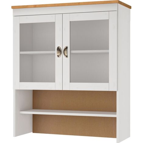 Oslo-Armoire avec 2 portes vitrées en bois massif blanc miel