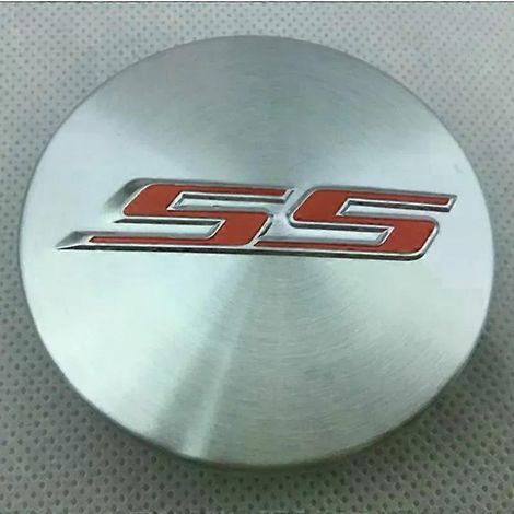 Ensemble de 4 enjoliveurs de roue en fibre de carbone ABS SS Letter de 68 mm, compatibles avec Chevrolet Camaro et Corvette. Accessoires de décoration pour roues (argenté). (1/2)