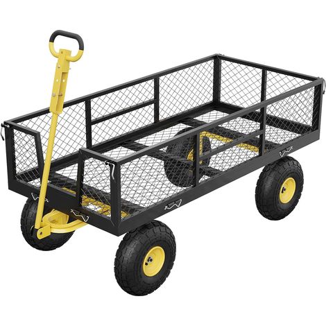 Chariot jardin robuste 900 kg plateau acier côtés amovibles, poignée convertible roues pneumatiques 25 cm ferme