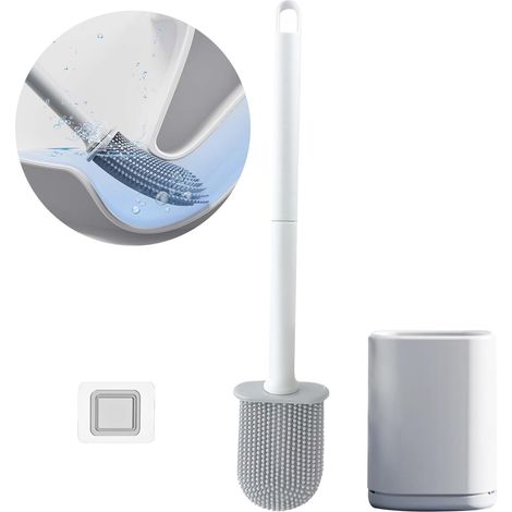 Brosse wc silicone Balai toilette wc avec support respirant à séchage rapide(Noir et blanc)Brosse toilettes wc murale et verticale pour toilettes de salle de bains Un Nettoyage en Profondeur (1/5)