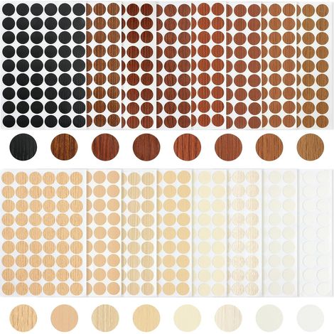 Cache Vis Autocollants pour Meubles,16 Feuilles 864 Pièces Autocollants pour Trous de Vis Capuchons Autocollants PVC Cache Trou pour Meubles en Bois, Armoire (1/5)