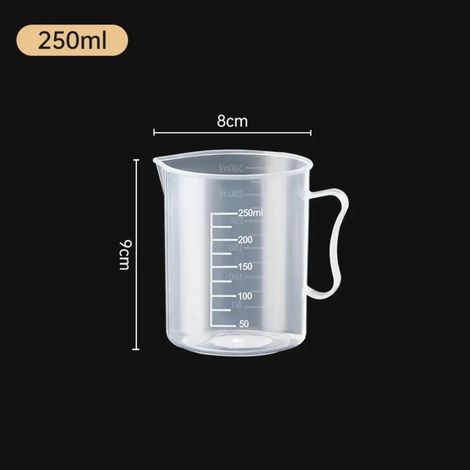 Gobelet doseur (250 ml) en plastique transparent, bécher de laboratoire gradué, récipient de mesure pour liquides, idéal pour la cuisine et la pâtisserie. (1/5)
