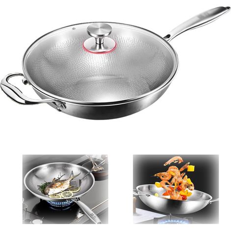 Tovara Titanium Pro Poêle en titane non revêtue, 32/34/36 cm, avec couvercle, poêle à frire antiadhésive, multifonctionnelle, pour la cuisine maison (36 cm) (1/5)