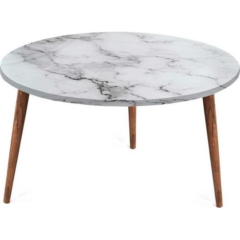 Tavolino  in legno Table tondo ø 75 cm marmo chiaro (1/2)