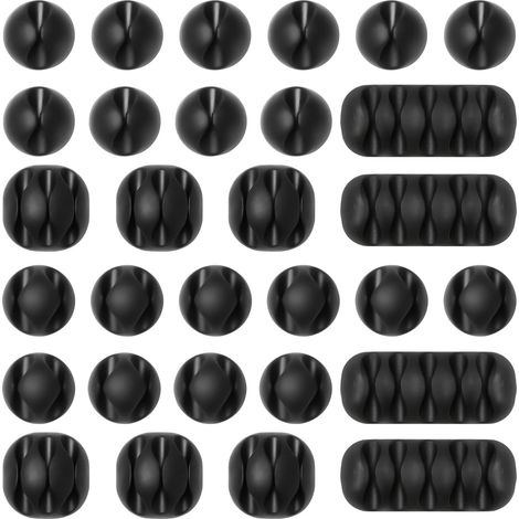 Clips Câble Organisateur Bureau, Cable Clips Support de Câble, Attache-Câble Rangement Cordon de Bureau pour Câbles de Chargeur, Souris, Écouteur, Téléphone (Noir, 30pcs)