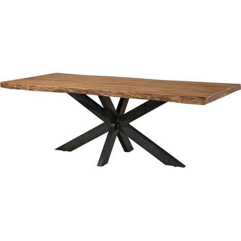 FREEFORM 5 Table de salle à manger en sheesham - décapé / naturel - pieds en X anthracite mat 240x100