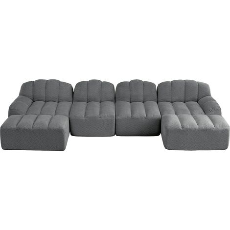 Divano modulare a U 4 posti con 2 pouf, schiuma ad alta densità 32D, tessuto grigio (1/5)
