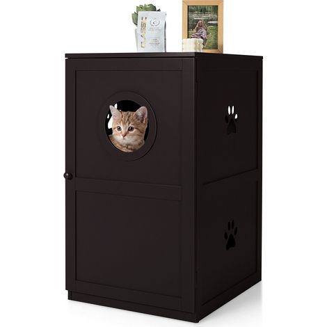 2-Tier Cat House Indoor Pet Crate Litter Box Enclosure Side Storage Cabinet (1/5)