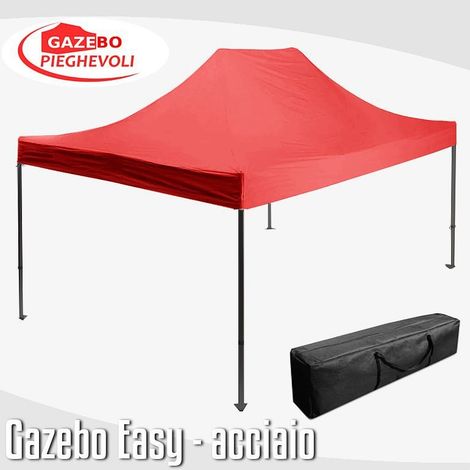 Gazebo 3x4,5 m rosso pieghevole portatile estendibile richiudibile estensibile acciaio SENZA laterali per fiere eventi stand chiosco tenda tendone mercato mercatino (1/5)