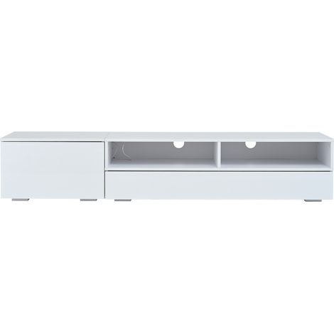 Ensemble meuble TV blanc brillant avec vitrine TV board étagère murale et debout pour écran jusqu'à 80 pouces 175x39x34cm (1/5)