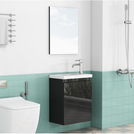 Mobile lavabo sospeso 39,8x24,8x48 cm in MDF nero con specchio - MEUBLIV (1/5)
