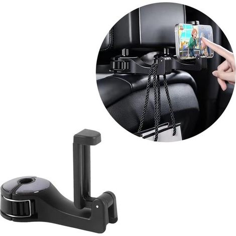 Soporte para reposacabezas,gancho trasero de 360° para asientos de coche para bolso,tela,organizador para coche,fácil de usar (negro) (1/5)