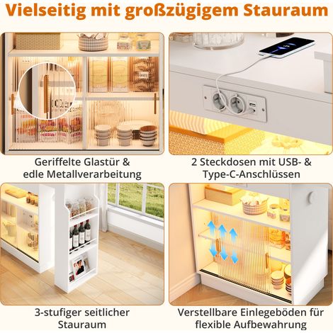 Table de bar extensible avec rangement, LED, prises USB/USB-C, blanche 131-170 x 40 x 170 cm OKWISH (1/2)