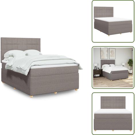Tête de lit réglable - vidaXL Sommier à lattes de lit avec matelas Taupe 140x190 cm Tissu - Surmatelas (1/5)