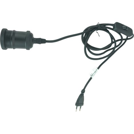 Kit portalampada E27 nero con cavo tessile nero da 1,8 m, interruttore e spina