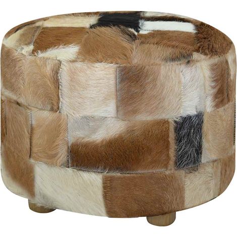 vidaXL Pouf Rotondo in Pelle di Capra 50x50x45 cm