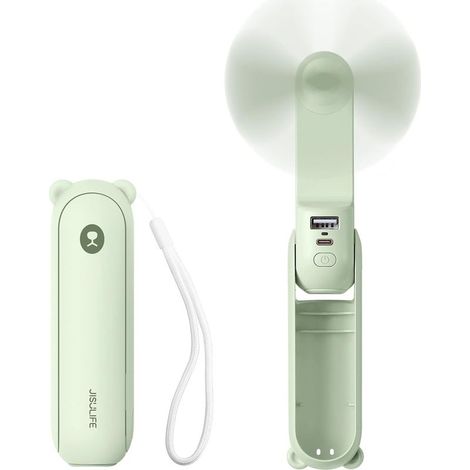 Mini portatif ventilateur à main 3 en 1, rechargeable, ventilateur à piles avec batterie externe-vert clair (1/5)
