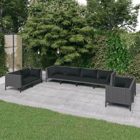 Salon de jardin 8 pcs avec coussins Résine tressée Gris foncé vidaXL (1/5)