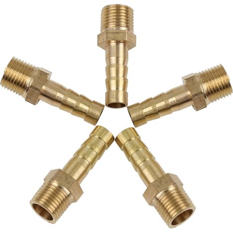 5pcs Raccord Cannelé, Connecteur Laiton 6mm, Filetage NPT 1/8, Pour Tuyau Flexible, Usage Automobile