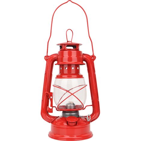 Lampe à pétrole vintage en fer, lanterne à huile, lampe de décoration pour fête ou pub (rouge)