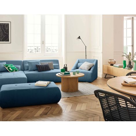 Onyx - 5-sitzer modulares ecksofa links - cord - blau