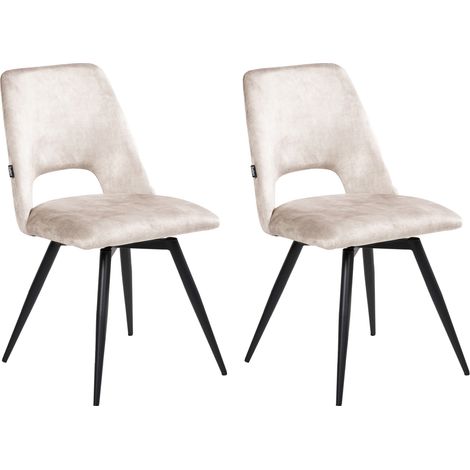 Conjunto de 2 sillas de comedor modernas de terciopelo con patas de hierro negras recubrimiento en polvo 180º giratorio beige claro Hallett