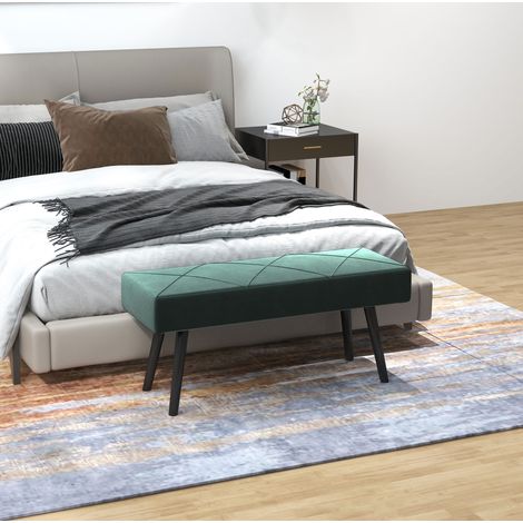 Banco tapizado en terciopelo verde 100 x 36 x 45 cm, patas de acero, hasta 120 kg DESVIAE (1/5)