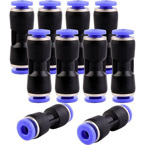10 - Raccord Pneumatique - Connecteur Push In - 2 Voies 4mm à 4mm - Pour Air Comprimé Et Outils Industriels - Noir Et Bleu - 4x4cm (1/5)