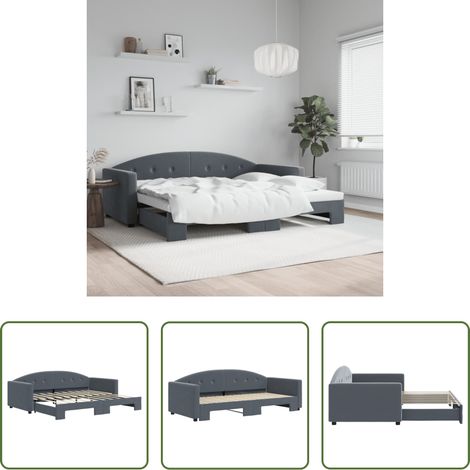 vidaXL Sofa-Bett - Tagesbett Ausziehbar Dunkelgrau 90x190 cm Samt (1/5)