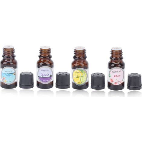 Huiles essentielles 4x10ml, kit aromathérapie bien-être corps et esprit, parfums naturels pour diffuseur, spa et humidificateur, relaxation et plaisir sensoriel (1/5)