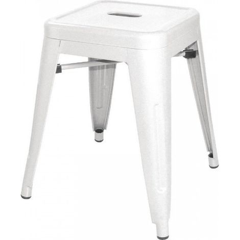 Lot de 4 tabourets bas de bistro en acier galvanisé blanc