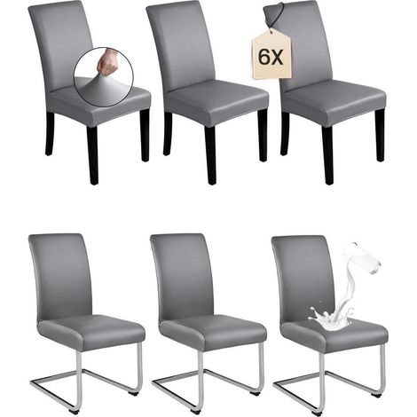 Stuhlhussen 6er Set Hellgrau PU Leder, Wasserabweisend, Waschbar, Universell für Stühle ohne Armlehnen (1/5)