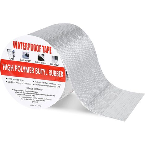 10cm x 5m Ruban Étanche Butyle en Aluminium Adhésif Ruban Butyle Correctifs Imperméables de Réparation pour Fuite de Toit Fissure de Surface Écart de Rebord de Fenêtre Rupture de Tuyau (1/5)