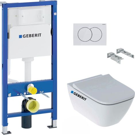 Pack WC Geberit Duofix Gestell + Geberit Smyle spülrandloses WC + Softclose-Sitz + weiße Platte (SmyleGeb3)