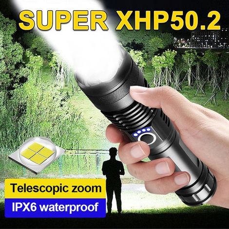 Torcia a LED ad alte prestazioni con batteria ricaricabile, torcia con cavo USB, elevata luminosità (lumen), 5 modalità di illuminazione, zoomabile e luminosità regolabile, P50 L (1/5)