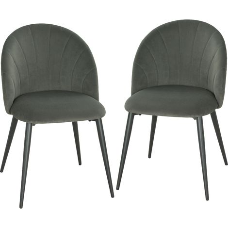 Set 2 Sedie da Pranzo Imbottite con Schienale a Conchiglia in Velluto, 52x55x79 cm, Grigio