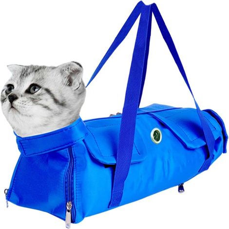Sac de transport Baoding en nylon ajustable pour chat avec poignée, anti-griffures et anti-morsures, bleu, taille S (3724cm) (1/5)
