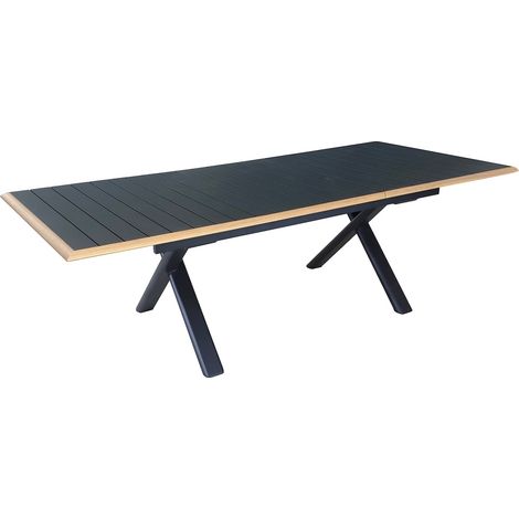PROLOISIRS Table de repas extensible en aluminium - COLIBRI 187/247 x 100 - Allonge automatique - Coloris graphite et chêne