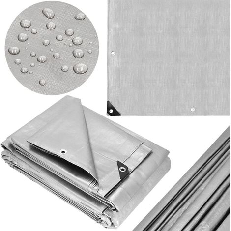 Bâche de protection en tissu - 4 x 4 m - Imperméable - Grammage : 270 g/m² - Avec coins renforcés et œillets - Pour camping (1/4)