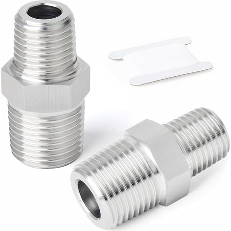 2 pièces raccords hexagonaux mâles réducteurs en acier inoxydable 304, adaptateur réducteur fileté BSP 3/8" x 1/4" pour plomberie, conduites d'eau et de gaz (1/5)