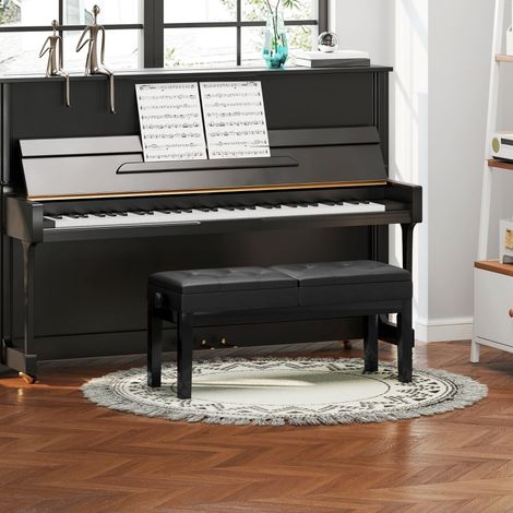 Tabouret/banc de piano réglable en hauteur avec rangement, capacité de charge jusqu'à 220 kg, similicuir, noir, 105 x 37 x 48-58 cm