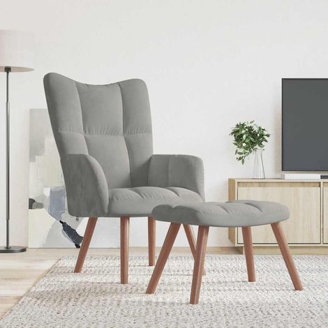 vidaXL Poltrona Relax con Poggiapiedi Grigio Chiaro in Velluto