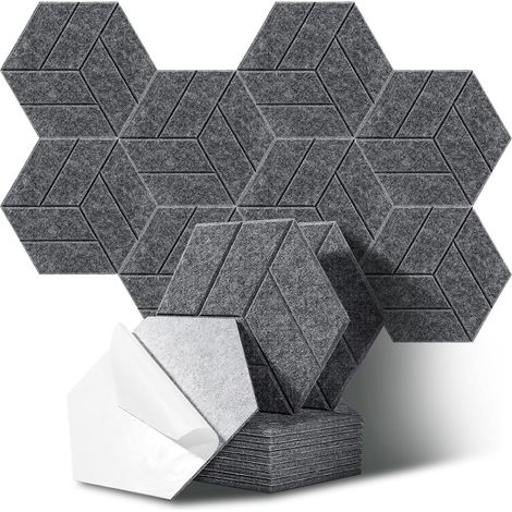 Paneles acústicos hexagonales para estudios, oficinas y salas de juegos, paquete de 12 unidades, color gris (30 x 26 x 0,9 cm) (1/5)
