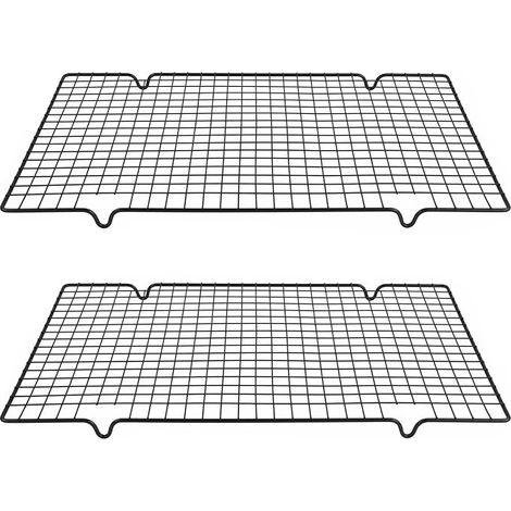 2 Pièces Grille De Refroidissement en Métal, 40x25x2cm Grille Patisserie, Plaque Patisserie pour Barbecue, Cuire, rôtir, Refroidir, Griller, Biscuits, Noir (1/5)