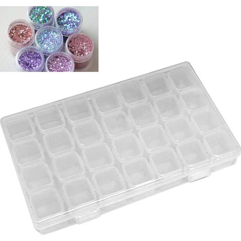 Boîte de rangement pour nail art, 28 compartiments, écologique, durable, transparente, en polypropylène (PP), couvercle séparé, idéale pour les capsules d'ongles, les boucles d'oreilles à perles et au (1/5)