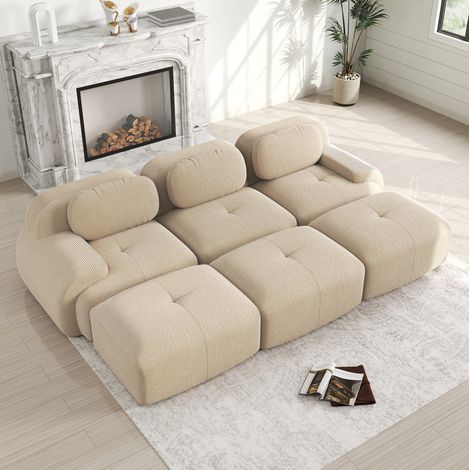 Divano modulare 3 posti 298x178x70 cm in tessuto beige, senza montaggio, per soggiorno – MEUBLIV (1/5)